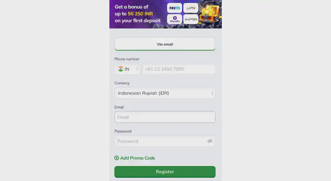 Valor login App mobile